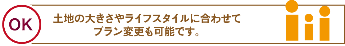 土地の大きさやライフスタイルに合わせてプラン変更も可能です